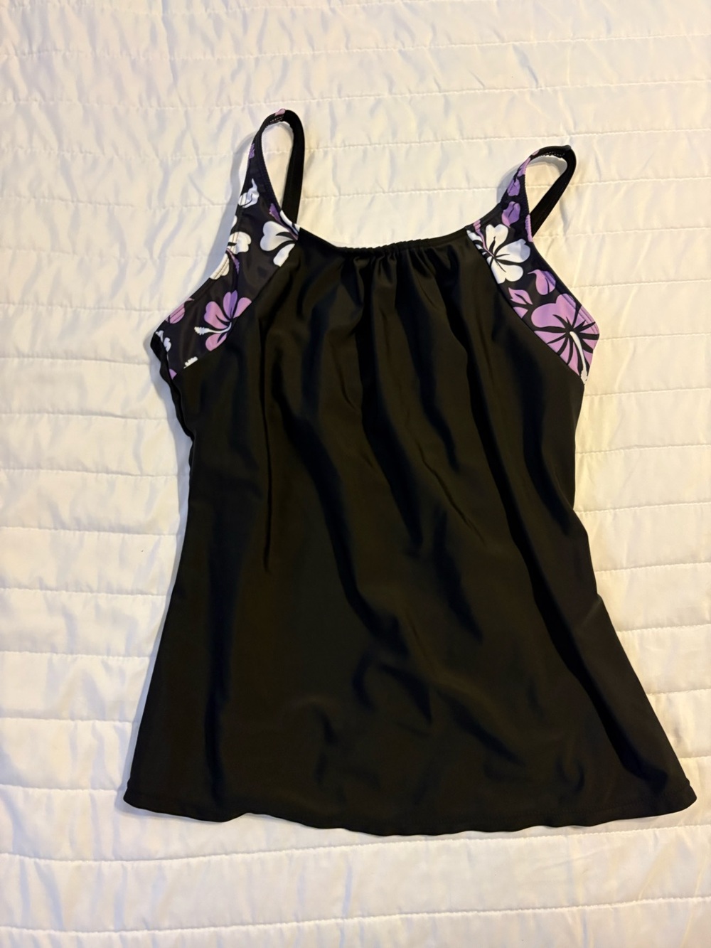 Black Floral-Accent Women’s Tankini Top